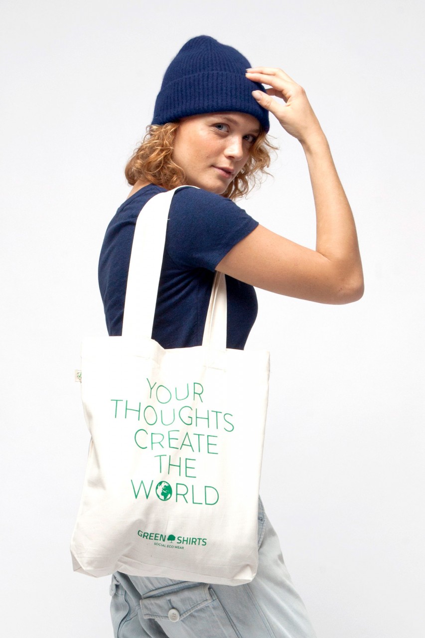 Bedruckte Bio Baumwoll Tasche mit langen Henkeln