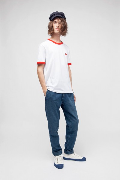 T-Shirt with Contrast Neck Collar and Sleeve Cuff